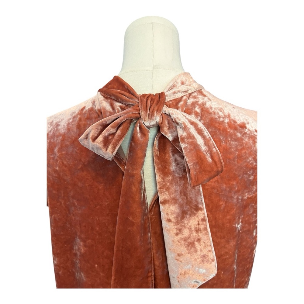 👗 EUC MADEWELL Women’s Afterglow Red Crushed Velvet Mock Neck Dress | Size M - Picture 5 of 9